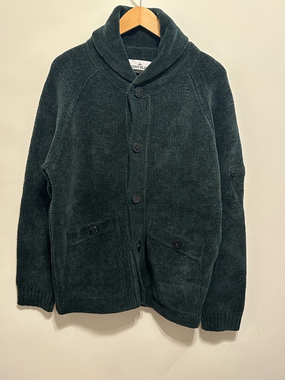 Stone Island Shawl Collar Cardigan Emerald Green Men’s Medium Made In Italy